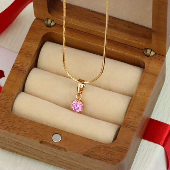 "Mini Rose Gold Pendant with Pink Round Stone in Prong Setting, XPPT1492 - Picture 8 of 13